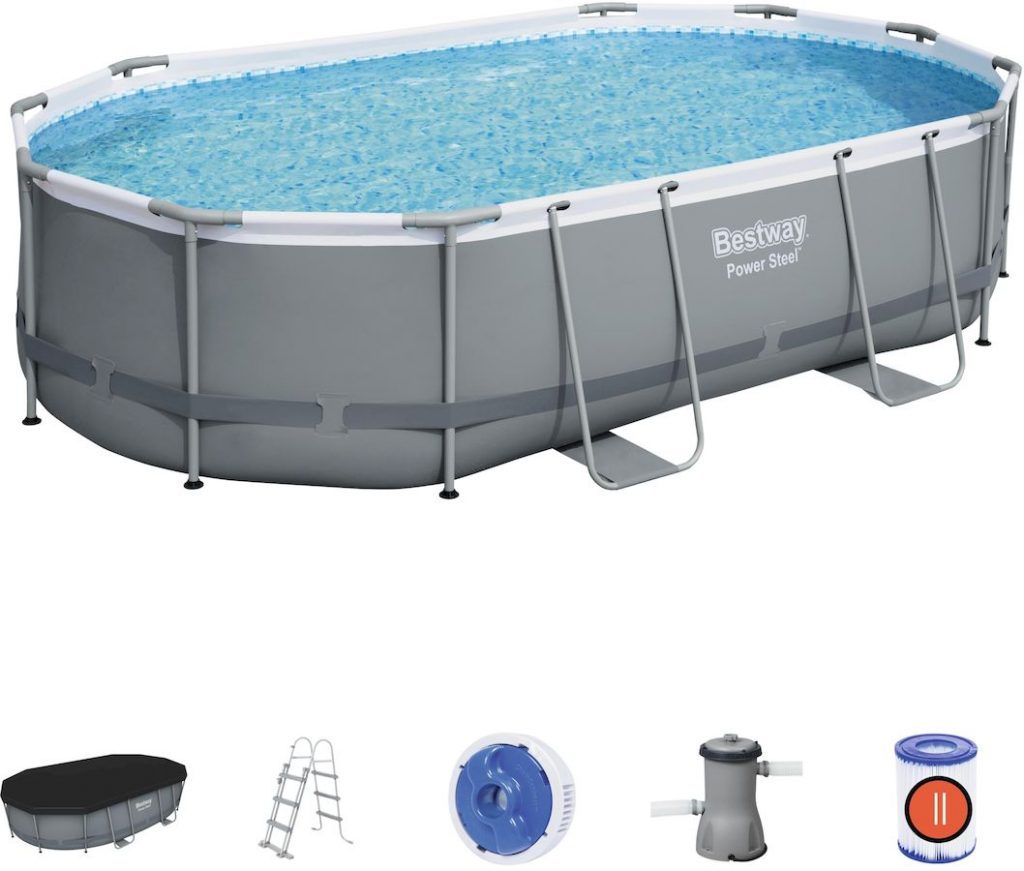 Bestway Power Steel Oval zwembad - 488 x 305 x 107 cm - met filterpomp en accessoires