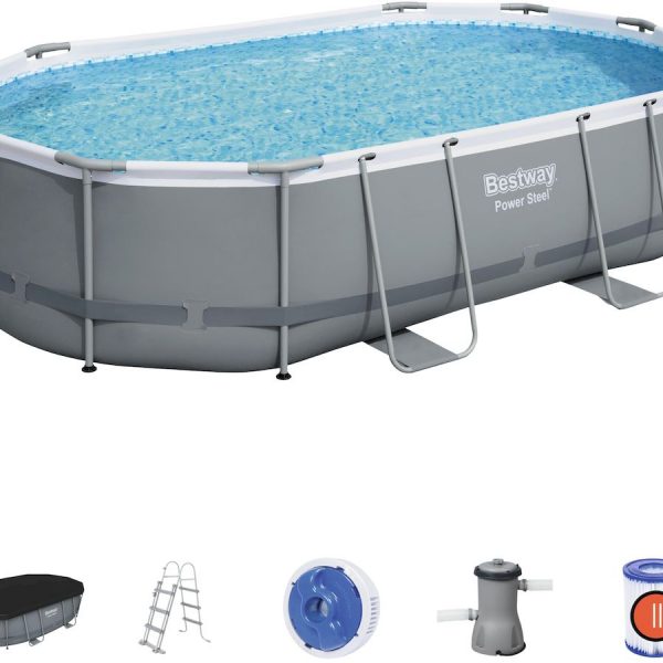 Bestway Power Steel Oval zwembad - 488 x 305 x 107 cm - met filterpomp en accessoires